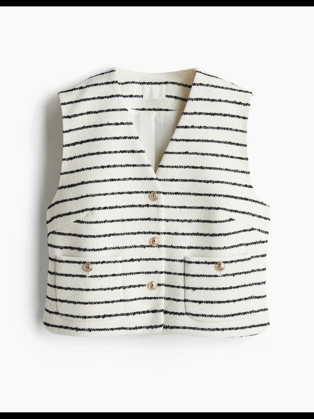 H&M Striped Cream and Black Button Front Vest